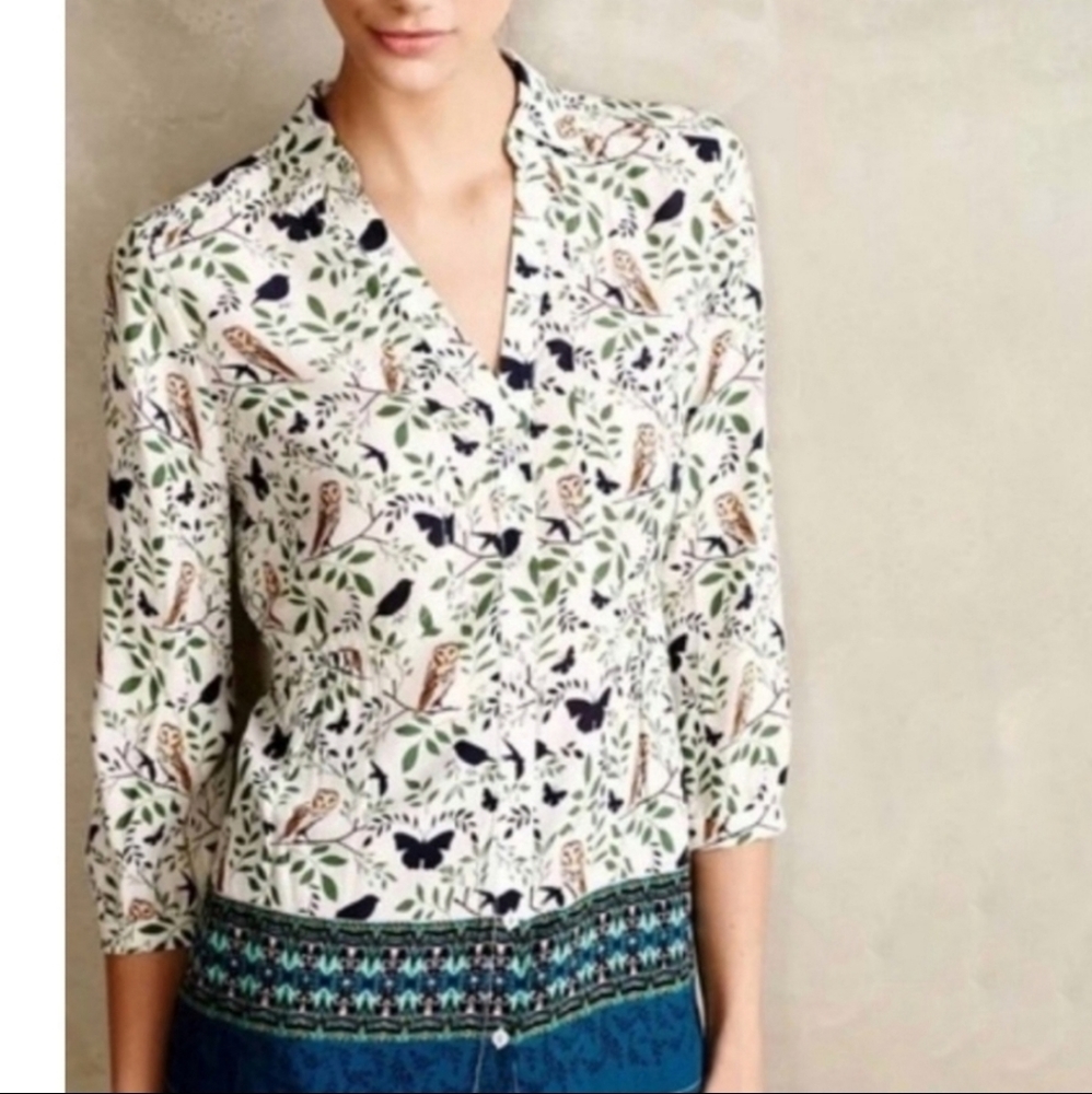 Anthropologie Maeve Owl button up blouse